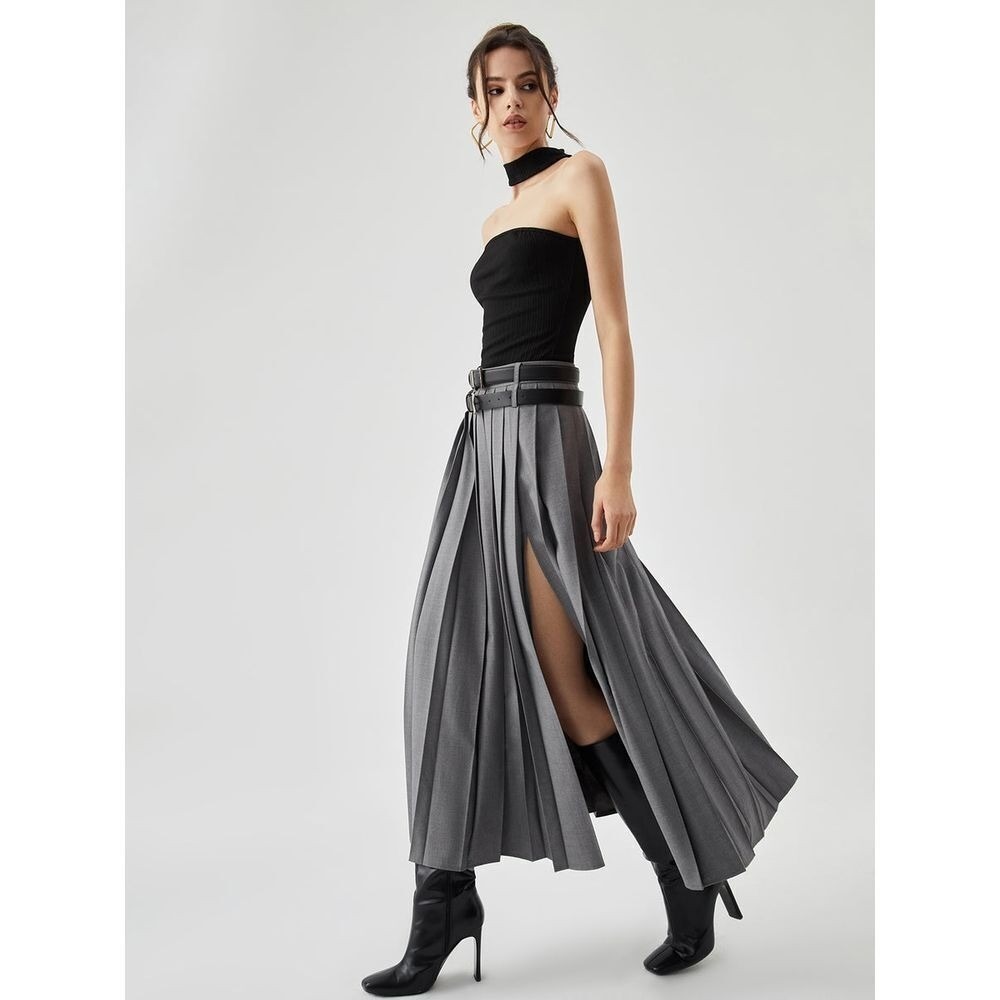 Commense Pleated Split Maxi Skirt Without Belt size M